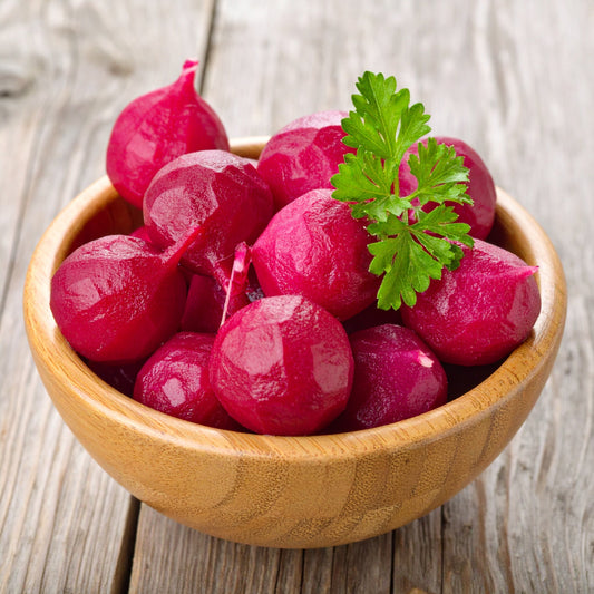Baby Peeled Beetroot in a wooden bowl