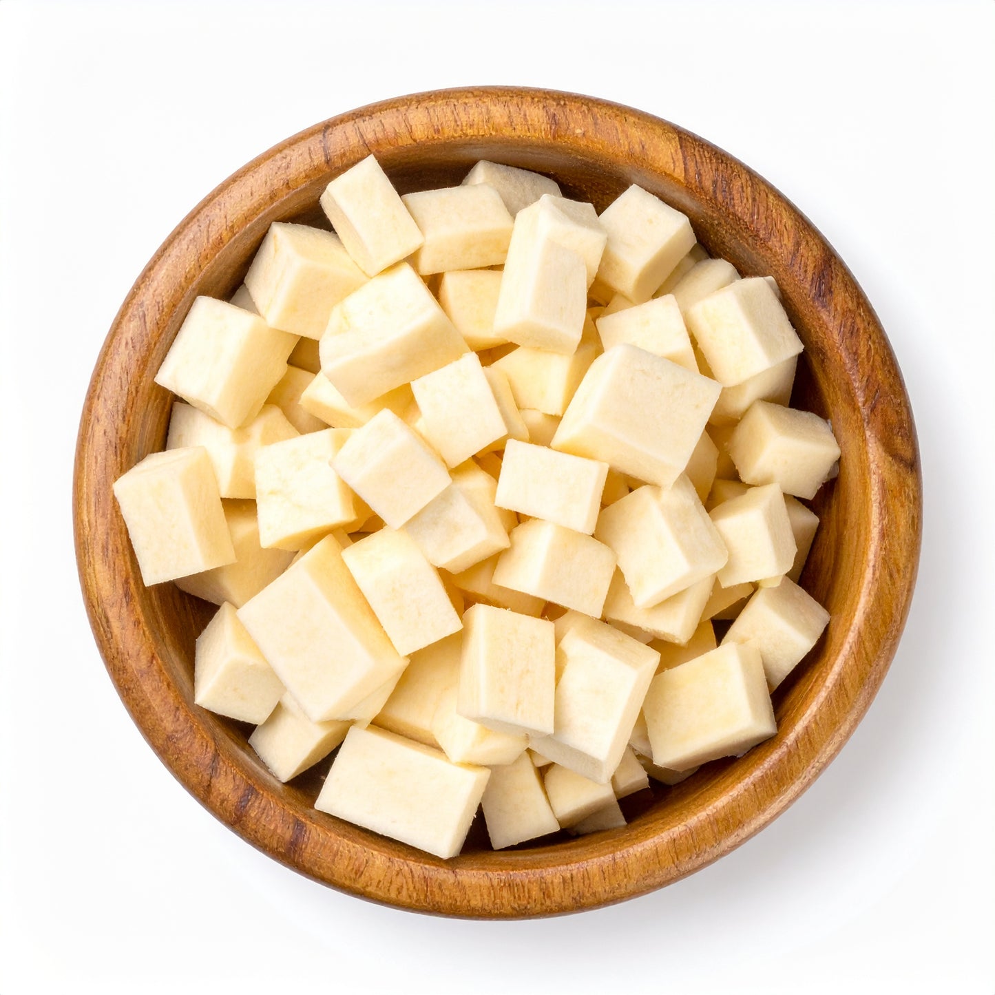 Diced Parsnip in a wooden bowl