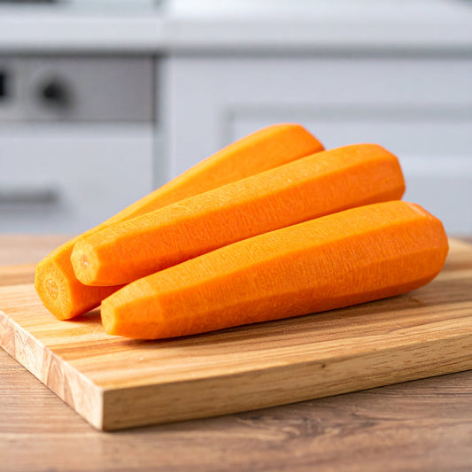 Peeled Carrots on a chopping board