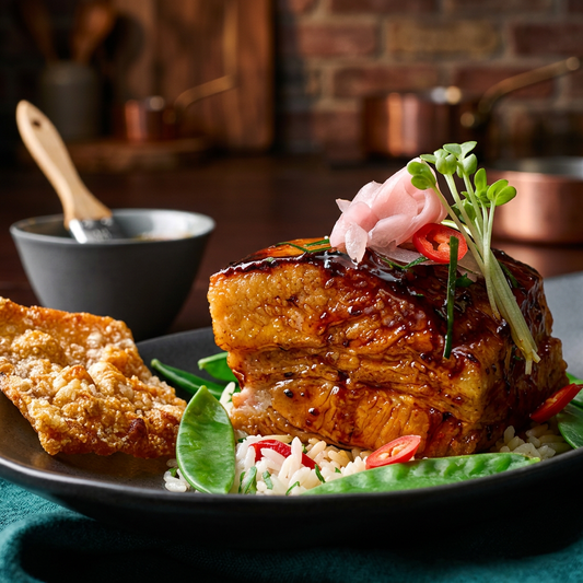 Simply Heat Crispy Pork Belly with Broccoli and Cauliflower Florets