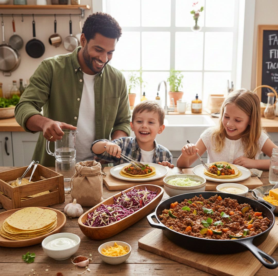 The "Family Fiesta" Mild BBQ Beef & Veggie Tacos