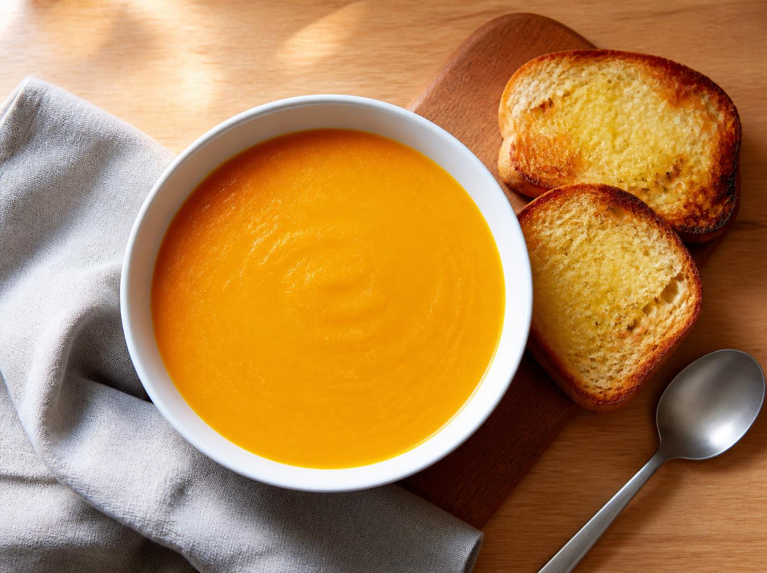 Roast Pumpkin and Leek Soup with Garlic Toast