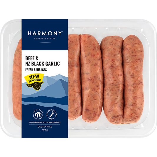 Harmony Beef & Black Garlic Sausages 450g