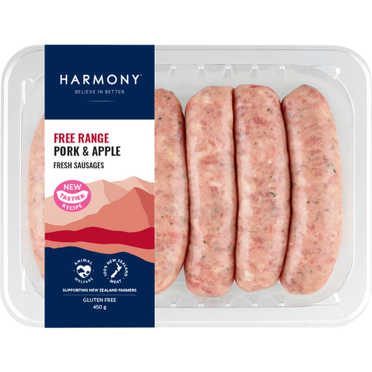 Harmony Free Range Pork & Apple Sausages 450g