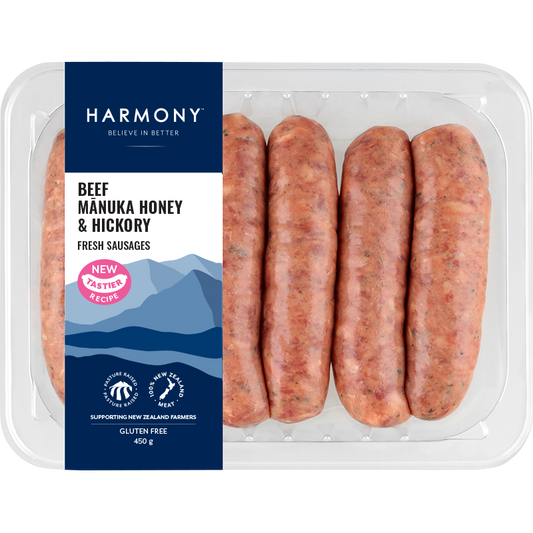 Harmony Beef with Manuka Honey & Hickory Sausages 450g