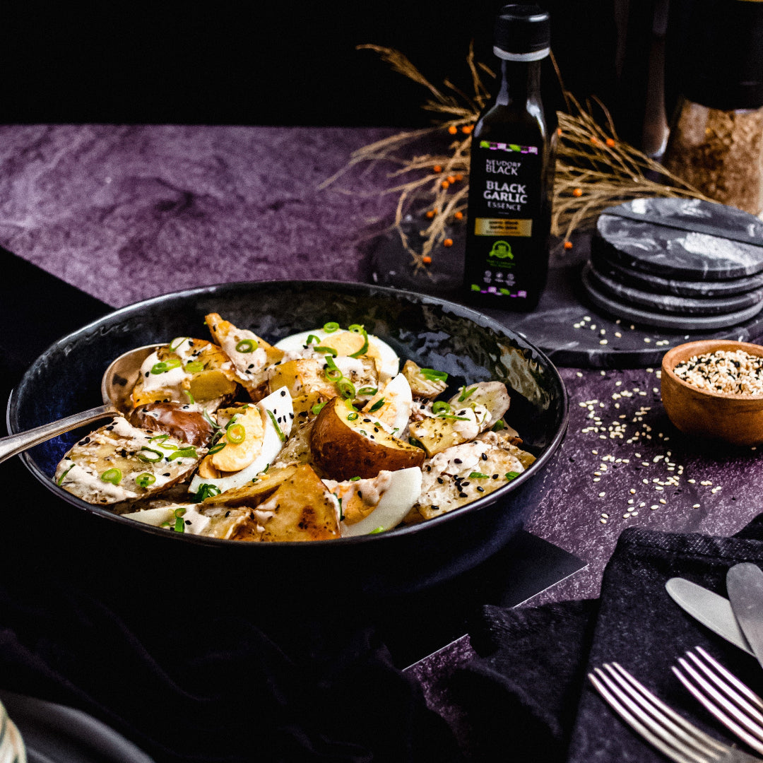 Black Garlic Essence with potato salad