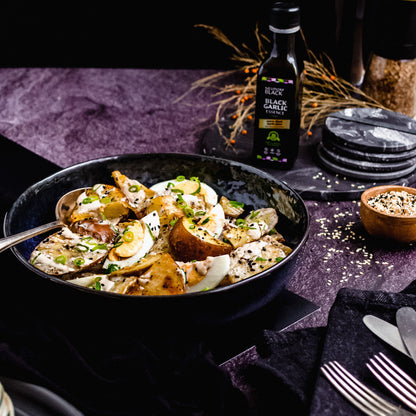 Black Garlic Essence with potato salad