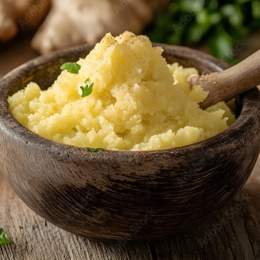 Crushed Ginger in a wooden bowl