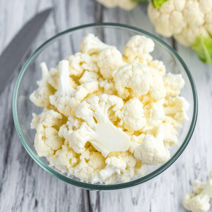 Diced Cauliflower in a glass bowl