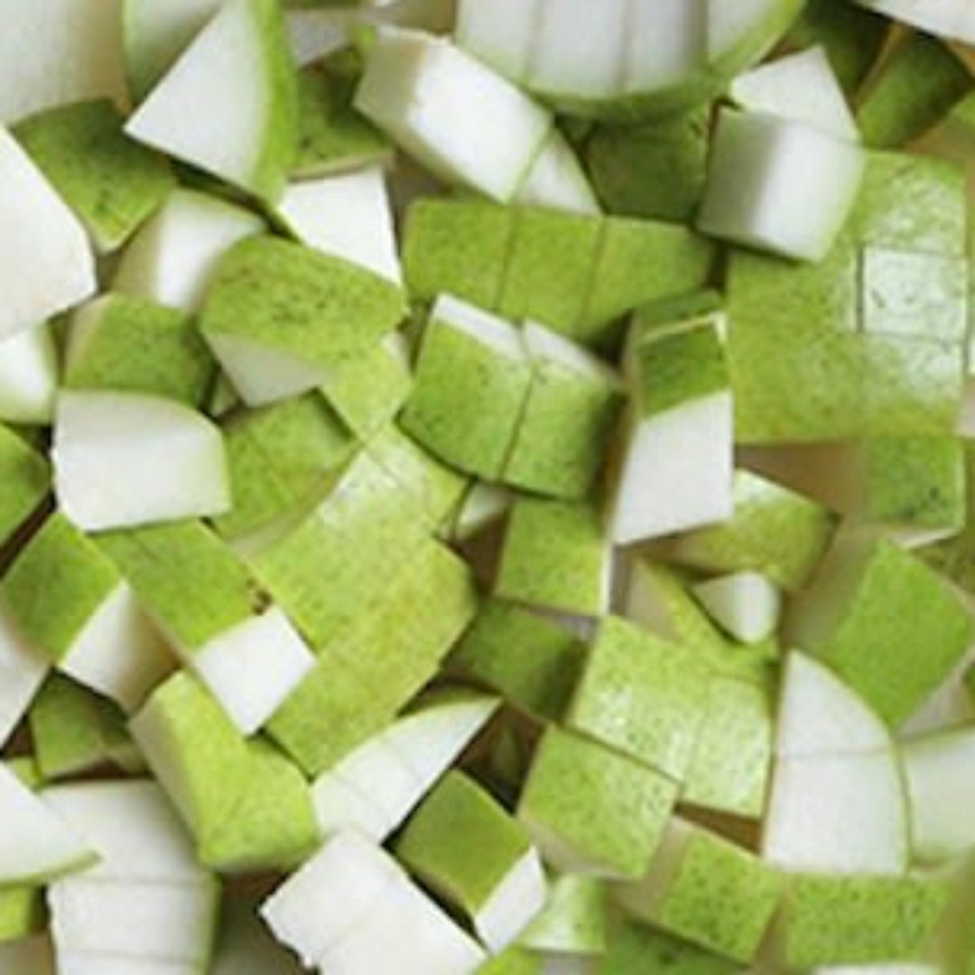 Diced pears with the green skin on.
