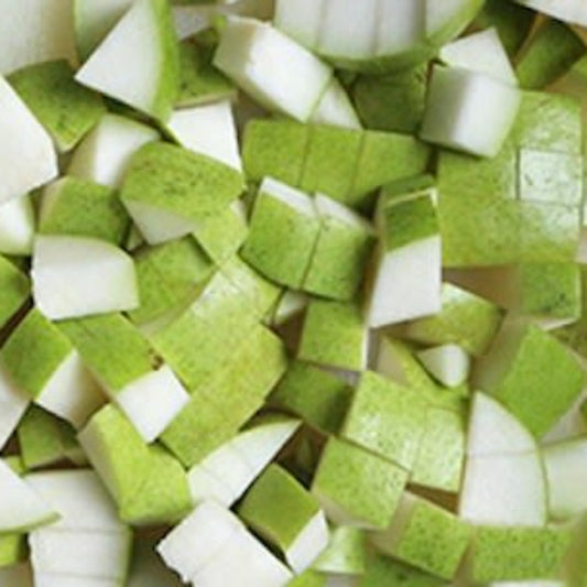 Diced pears with the green skin on.