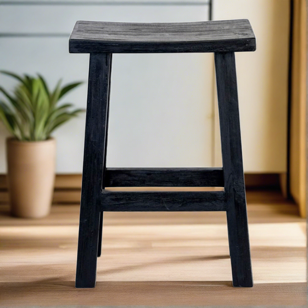 Rustico Reclaimed Teak Bar & Kitchen Counter Stool - Black