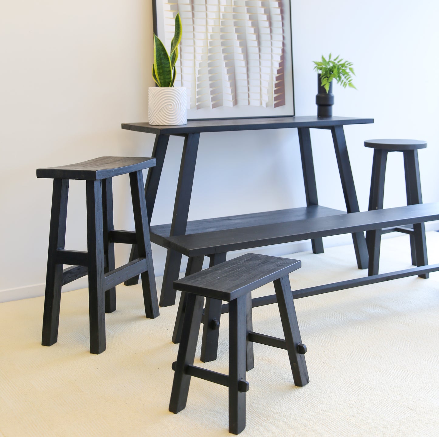 Rustic Charm and Eco-Conscious Style with the Rustico Reclaimed Teak Bench - Long, Black