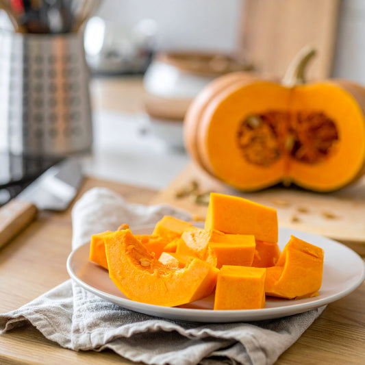 Peeled Cut Pumpkin in a kitchen