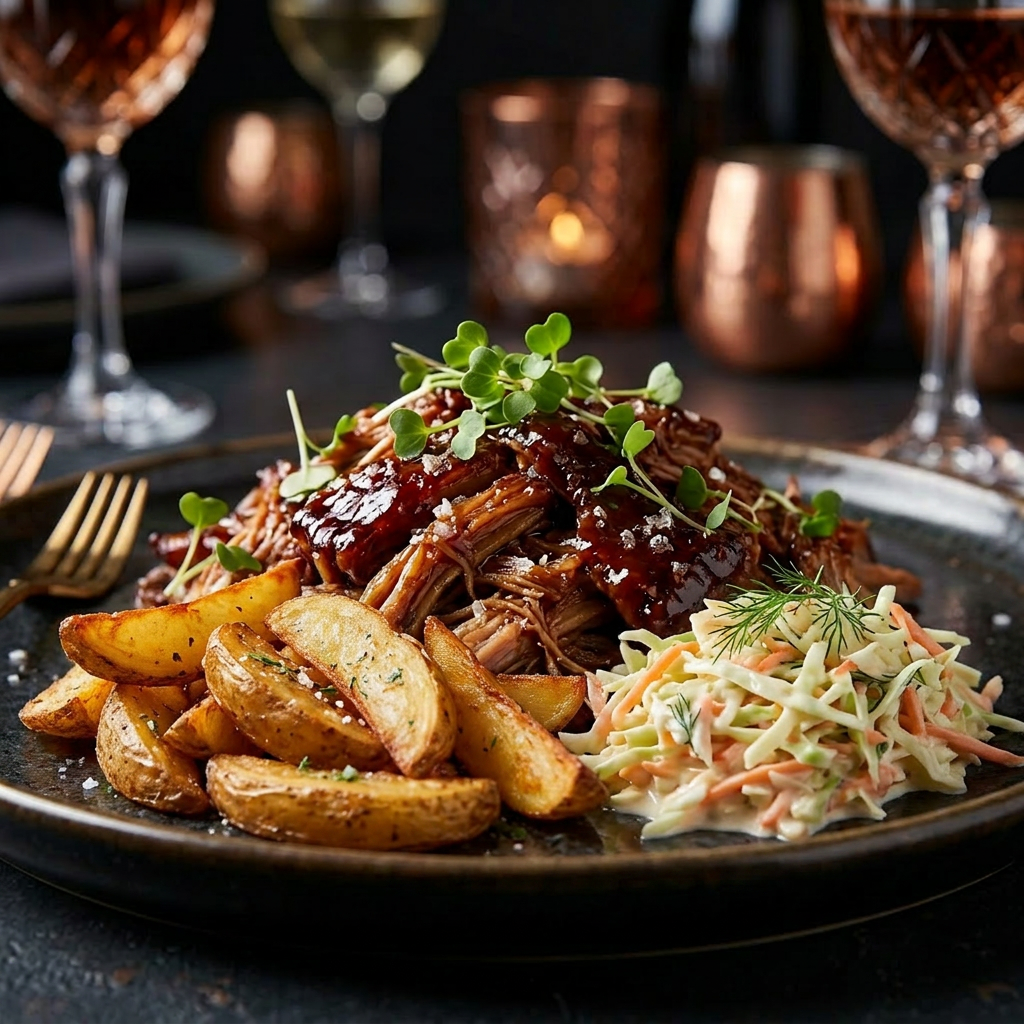 Smokey Pulled Pork with Potato Wedges & Coleslaw