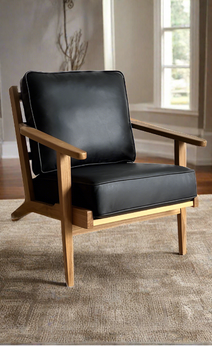 Lodge Armchair - Black Leather, Oak Frame