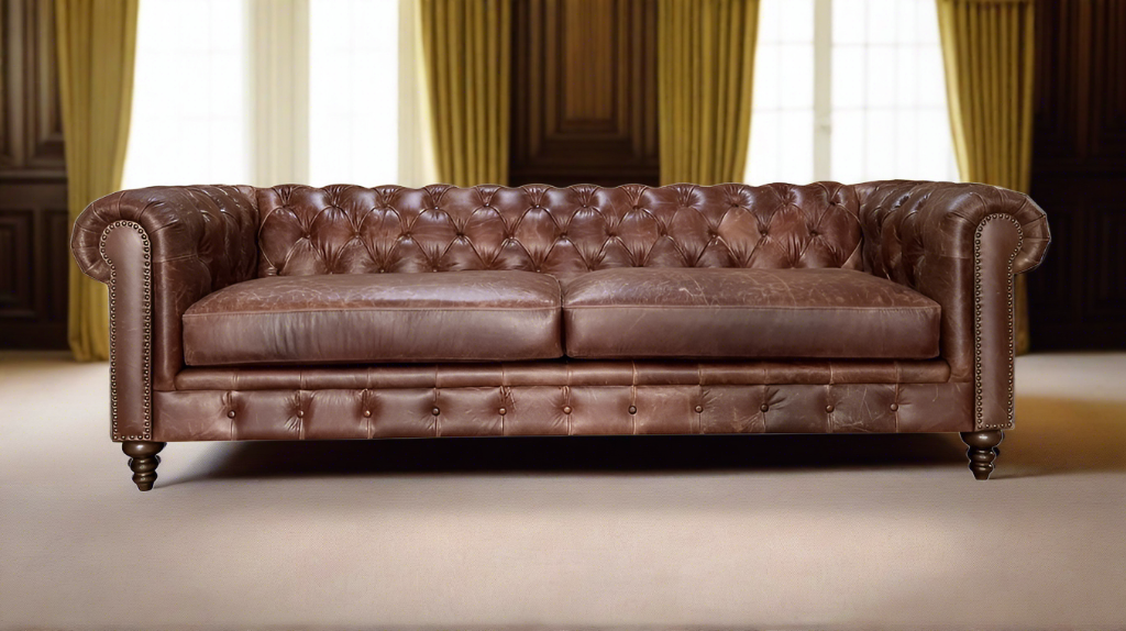 Leather 3 Seater Chesterfield Sofa, Tobacco